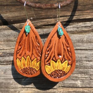 Leather Sunflower w/Sterling Silver & Turquoise