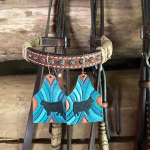 Leather Cow Tag Earrings w/Copper