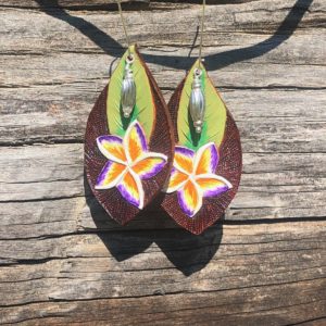 Plumeria w/Sterling Silver Leather Earrings
