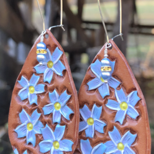 Leather Forget-Me-Knots w/Blue Pearls & Swarovski Crystals