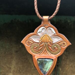 Labradorite Cabochon Leather Pendant