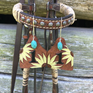 Sunflower Ear Tag Earrings w/Sterling Silver & Turquoise