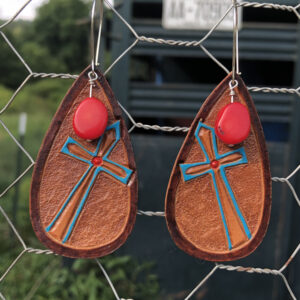 Turquoise Cross Earrings w/Sterling Silver & Coral