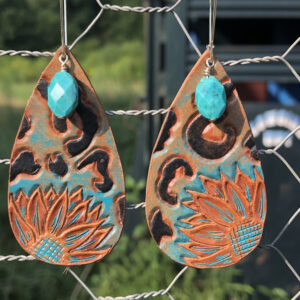 Turquoise Leopard Print Sunflower Earrings w/Sterling Silver & Multi-Facet Turquoise