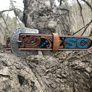 Painted Custom Tooled Leather Belts w/Stitching & Western Buckle