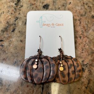 Leopard Print Holloween Pumpkin Earrings w/Copper