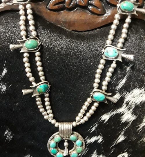 Turquoise Squash Blossom w/ Sterling Silver