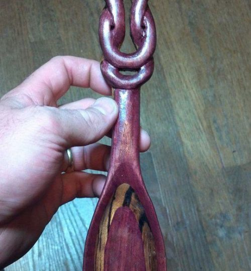 Purple Heart - Zebra Wood inlet love spoon.  Celtic Knot