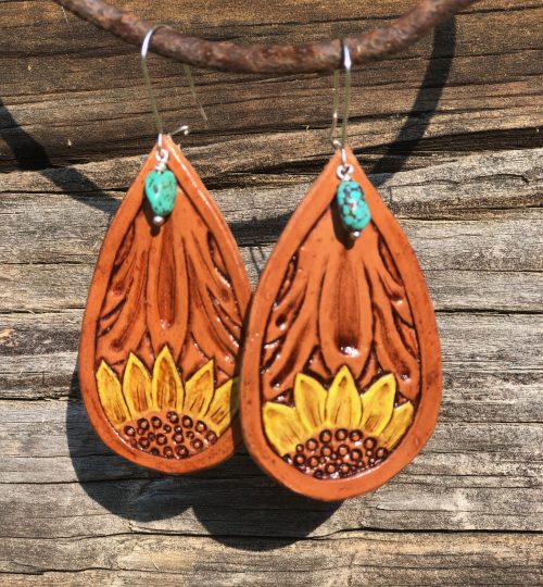 Leather Tooled Earrings w/Sterling Silver & Turquoise