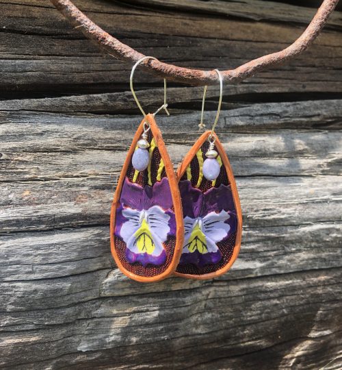 Pansy with light purple glass bead and sterling silver