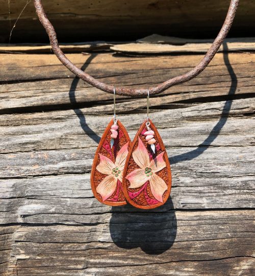 Leather Dogwood Earrings Antiqued
